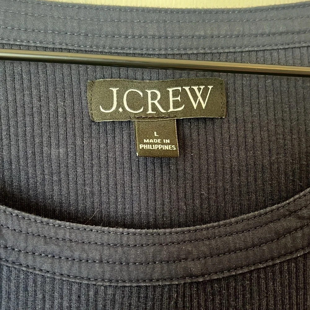 J.Crew | 2023 Vintage Rib Puff-Sleeve Top‎ Size Large Navy Blue BP085 Cotton